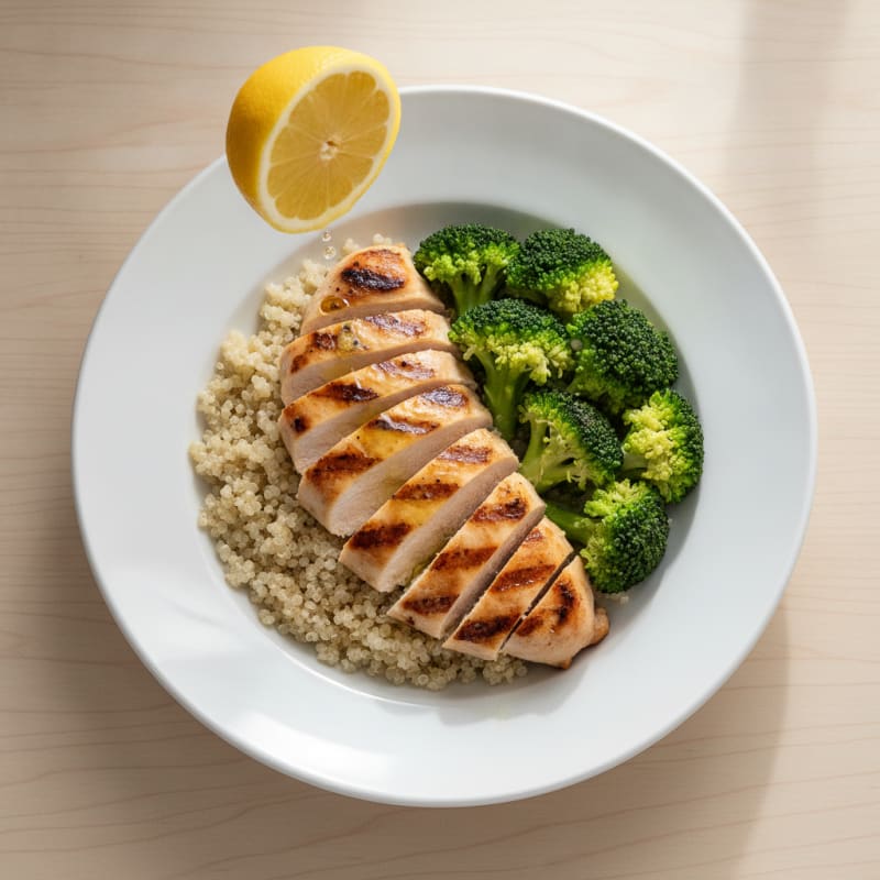 Grilled Chicken Breast with Quinoa and Steamed Broccoli