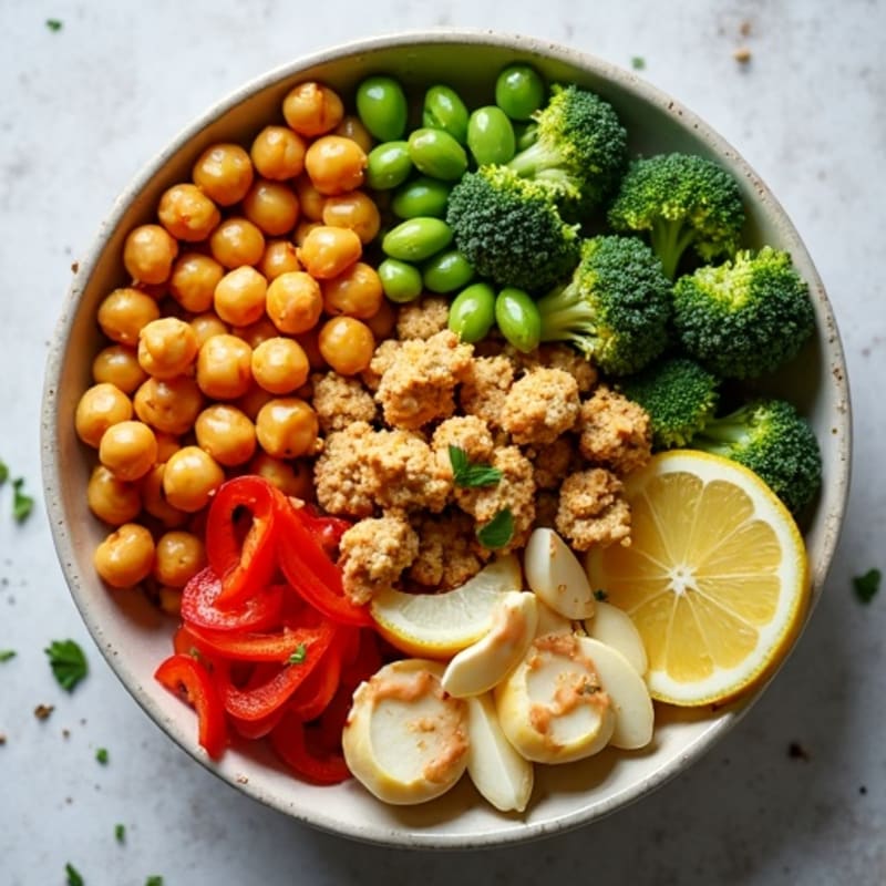 Crispy Roasted Chickpea and Vegetable Bowl with Lemon-Tahini Dressing