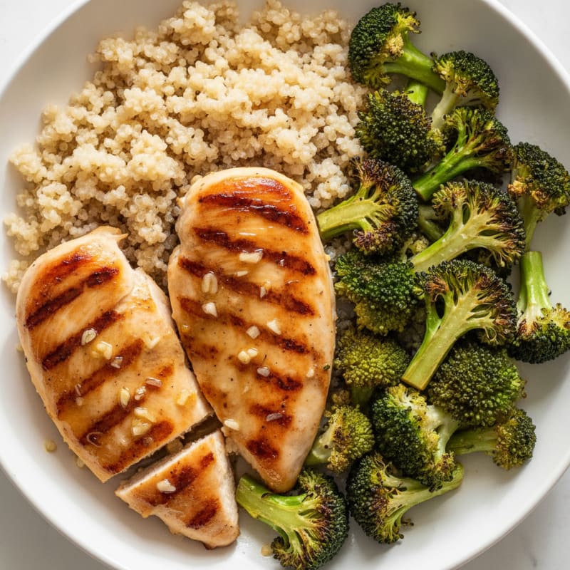 Grilled Chicken Breast with Quinoa and Roasted Broccoli