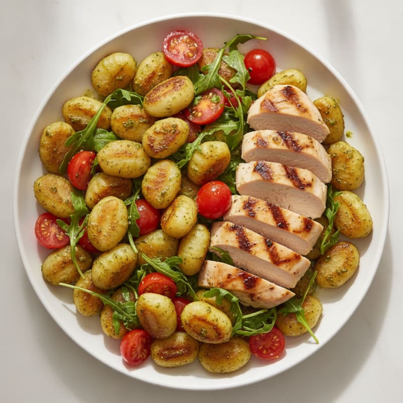 Gnocchi with Arugula Pesto and Cherry Tomatoes