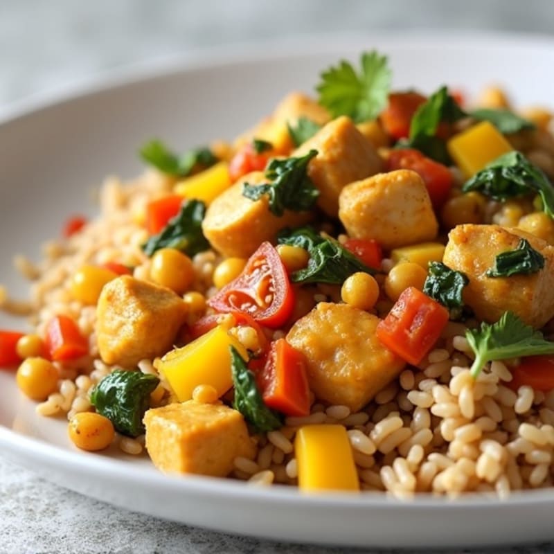 Creamy Chicken and Vegetable Lentil Curry with Fluffy Brown Rice