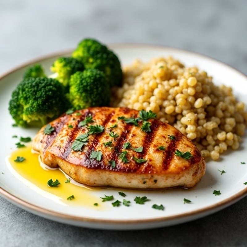 Grilled Chicken Breast with Quinoa and Roasted Broccoli
