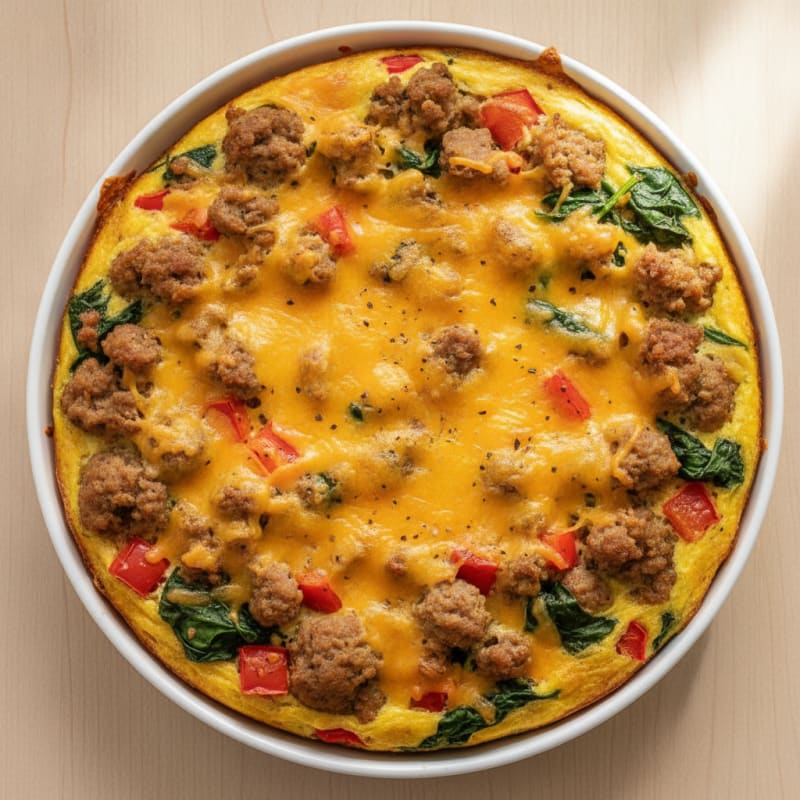 Cheesy Egg and Turkey Sausage Bake