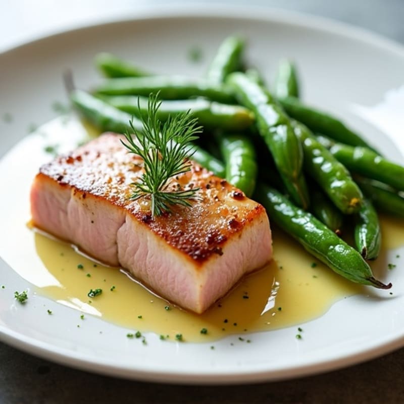 Pan-Seared Tuna with Roasted Green Beans and Lemon-Dill Dressing