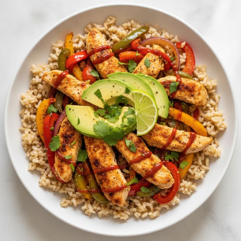 Sheet Pan Chicken Fajita Rice Bowl