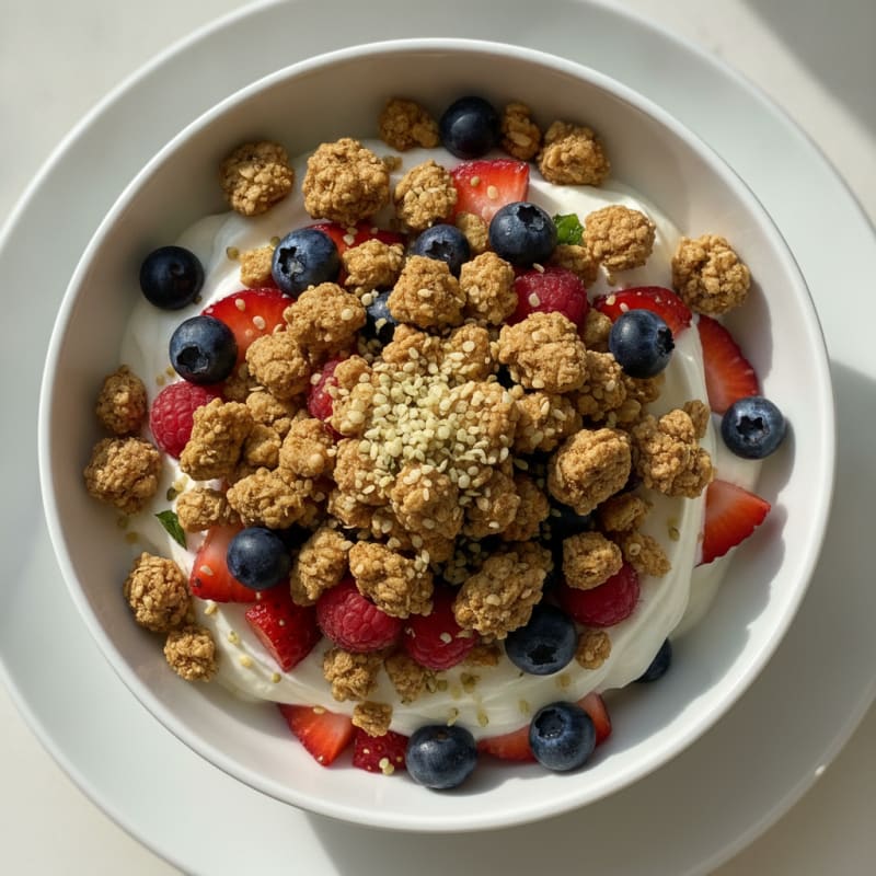 Greek Yogurt Parfait with Protein Granola and Mixed Berries