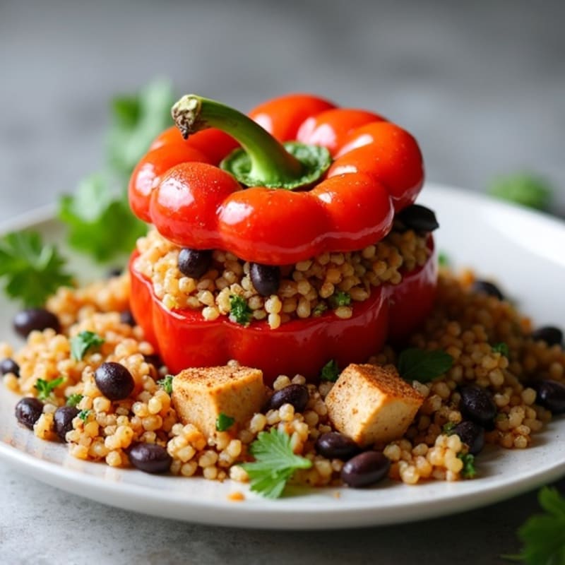 Fire-Roasted Quinoa and Black Bean Stuffed Bell Peppers