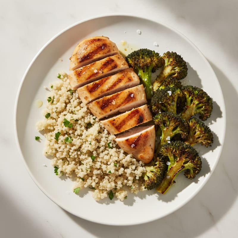 Grilled Chicken Breast with Quinoa and Roasted Broccoli