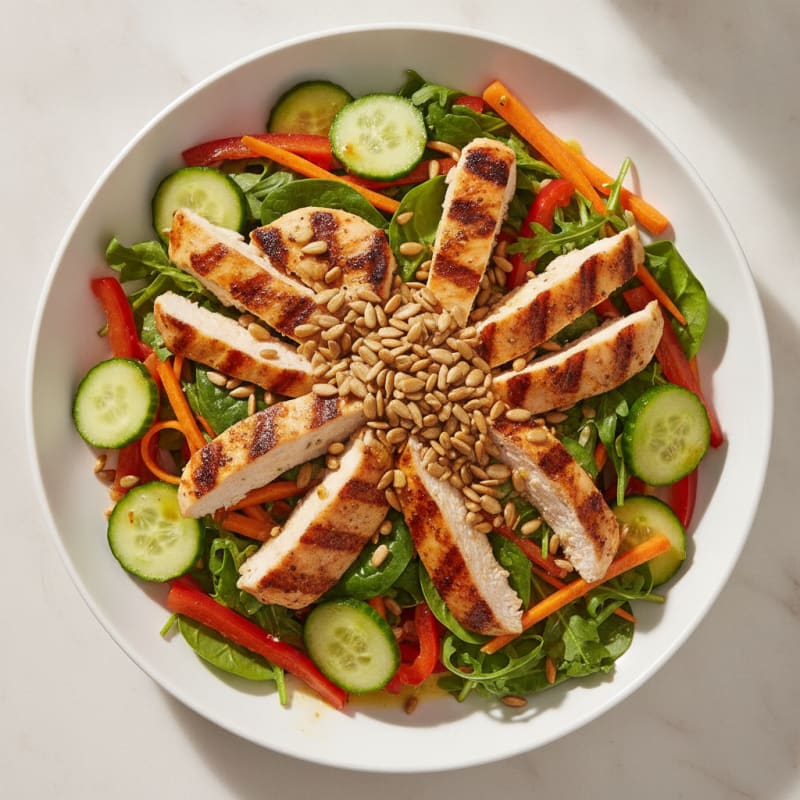 Grilled Chicken Salad with Crunchy Veggies and Lemon Vinaigrette