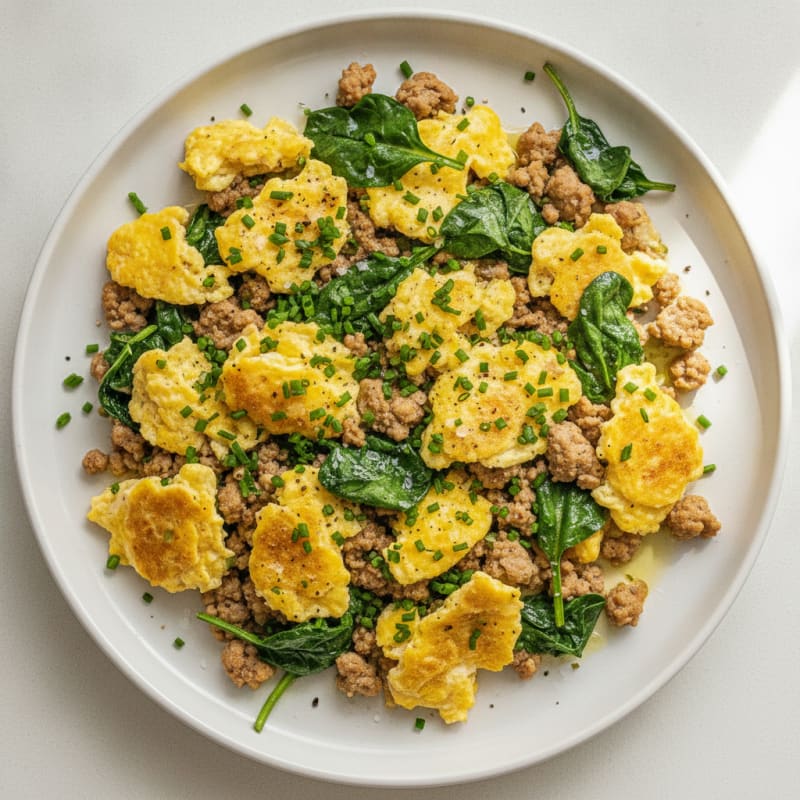 Scrambled Eggs with Sautéed Spinach