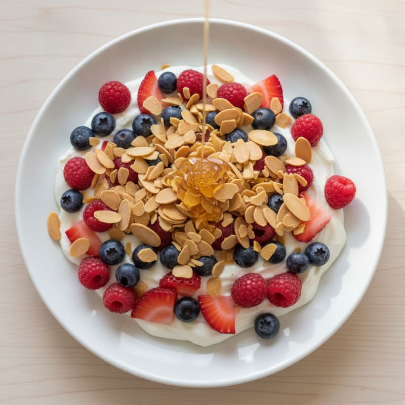 Greek Yogurt Protein Parfait with Mixed Berries and Almonds