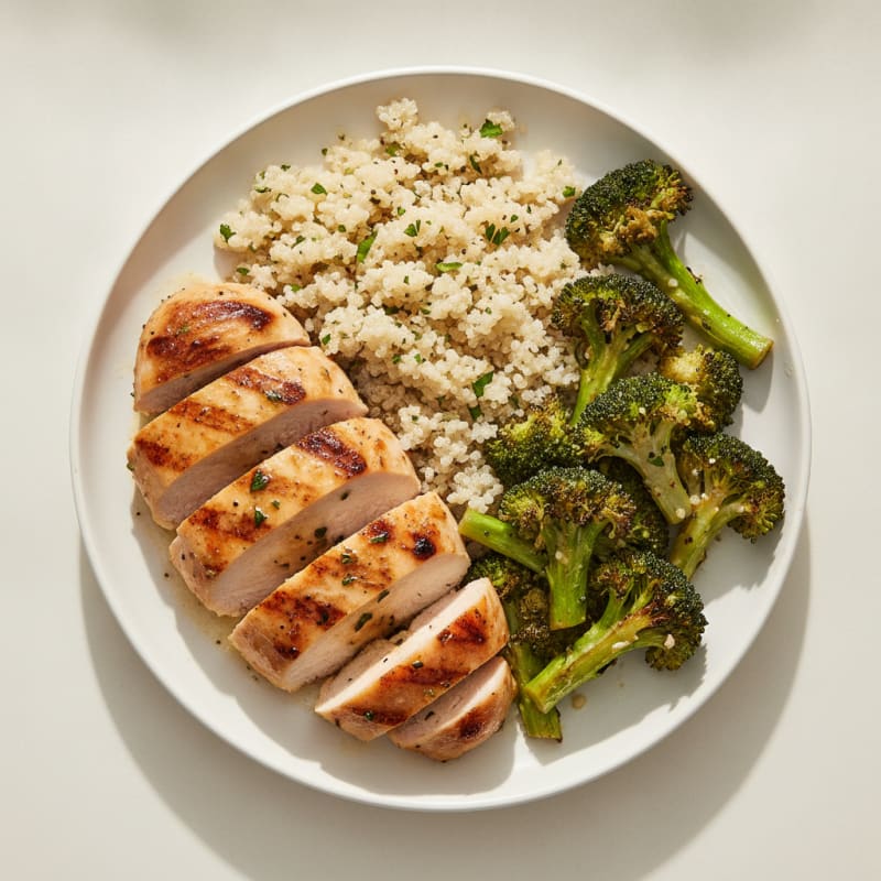 Grilled Chicken Breast with Roasted Broccoli and Quinoa