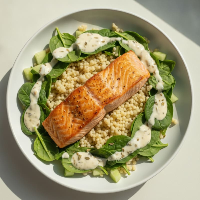 Pan-Seared Salmon Couscous Bowl