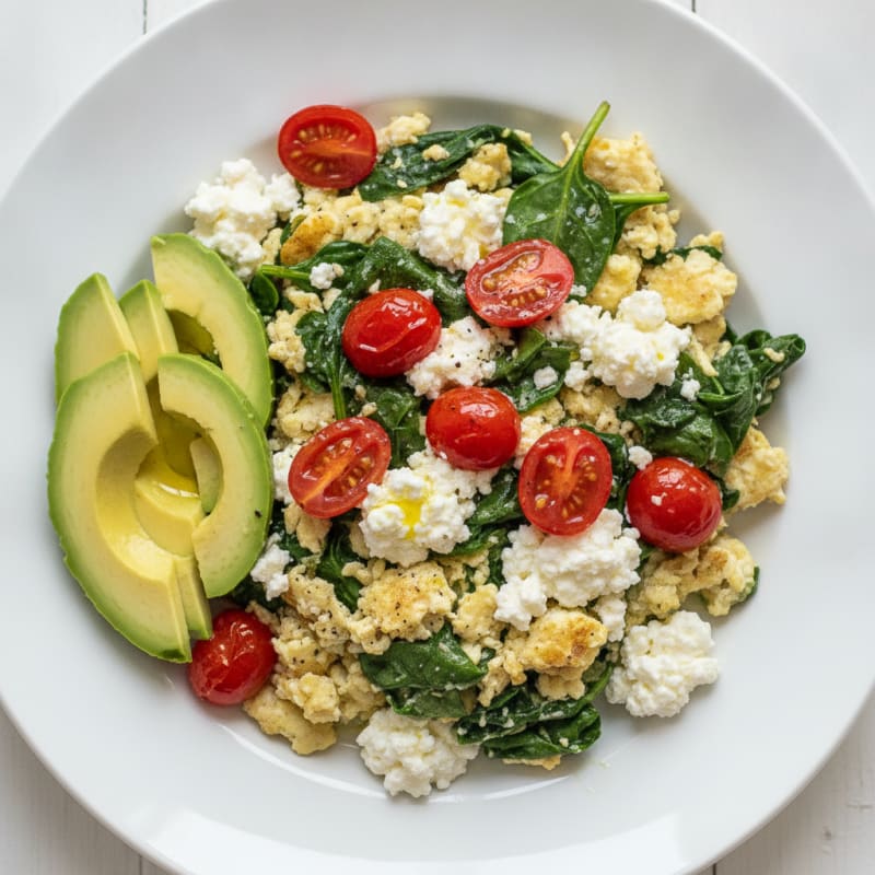 Egg White Spinach Scramble with Cottage Cheese