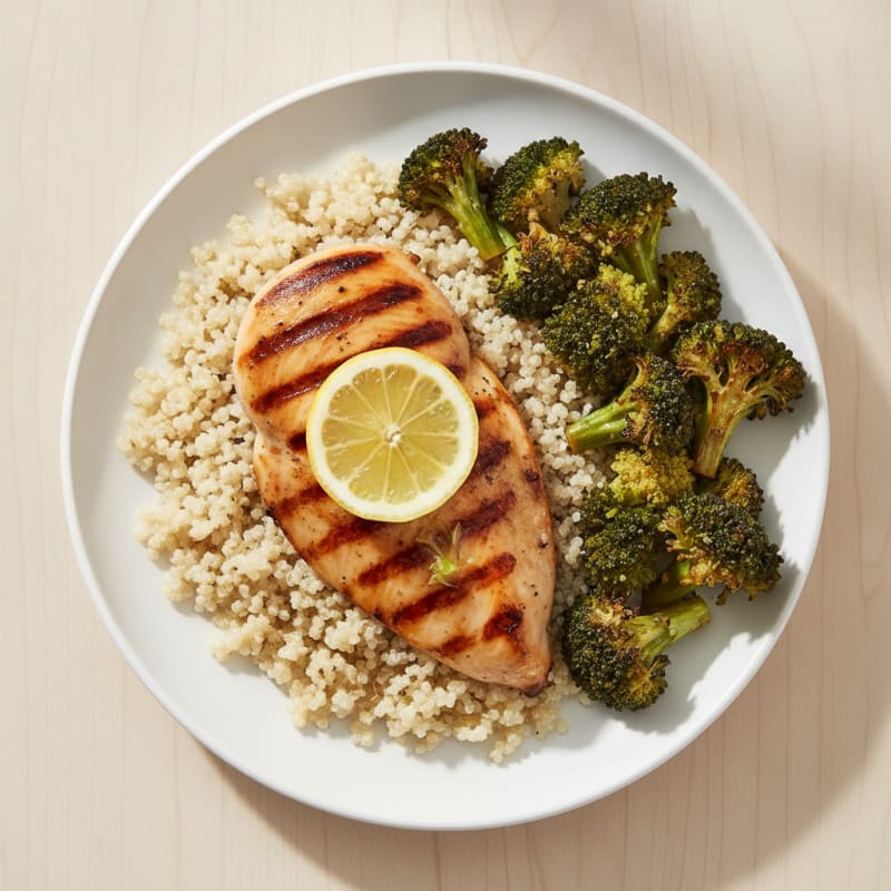 Grilled Chicken Breast with Quinoa and Roasted Broccoli