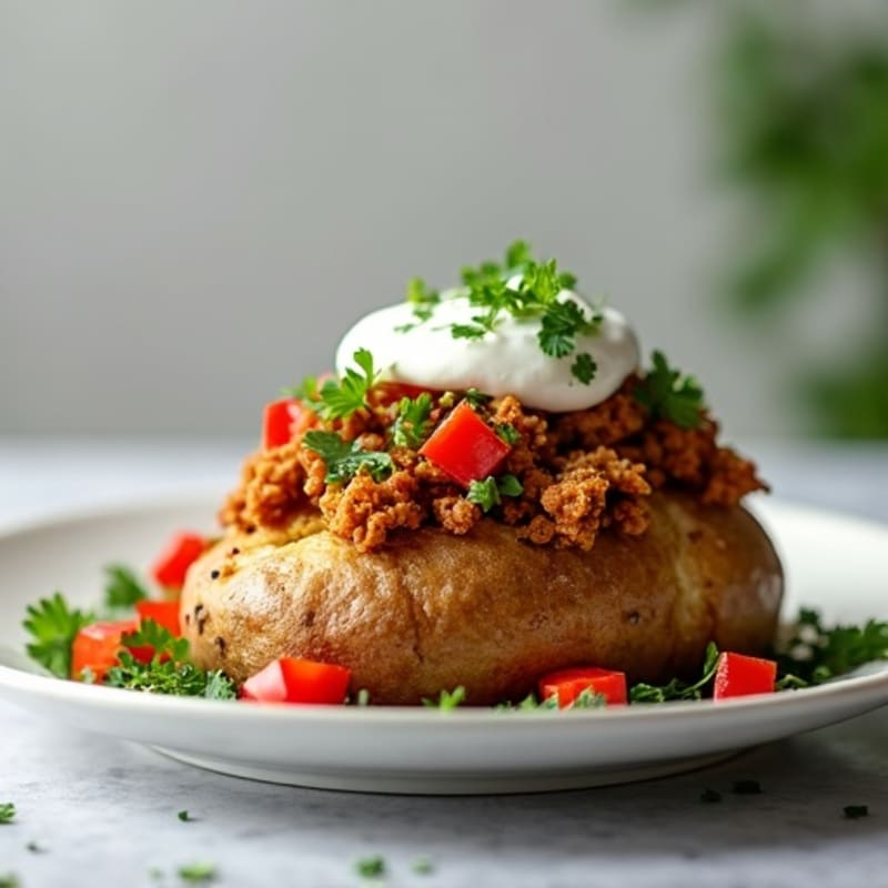 Healthy Loaded Baked Potato with Lean Ground Turkey and Fresh Herbs