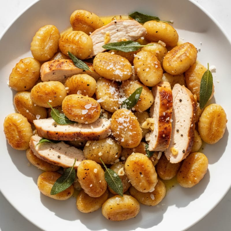 Pan-Seared Gnocchi with Sage Butter and Roasted Chicken