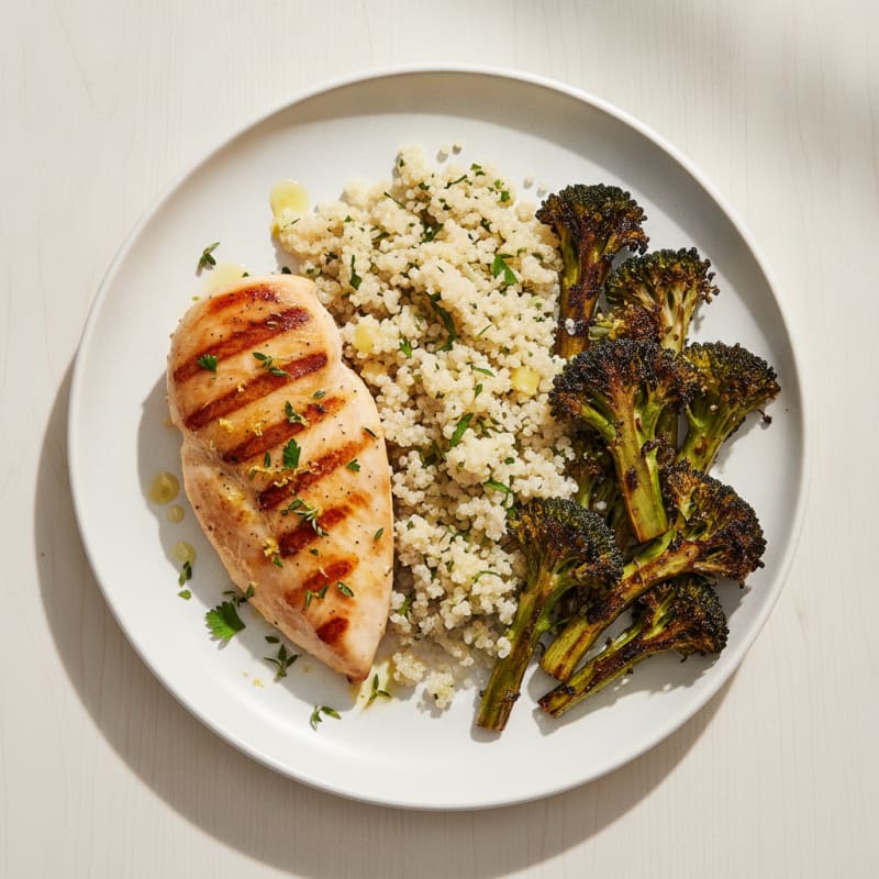 Grilled Chicken Breast with Quinoa and Roasted Broccoli