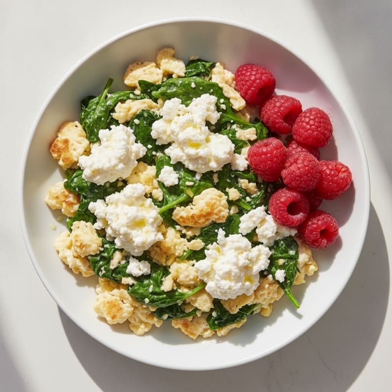 Egg White Spinach Scramble with Cottage Cheese