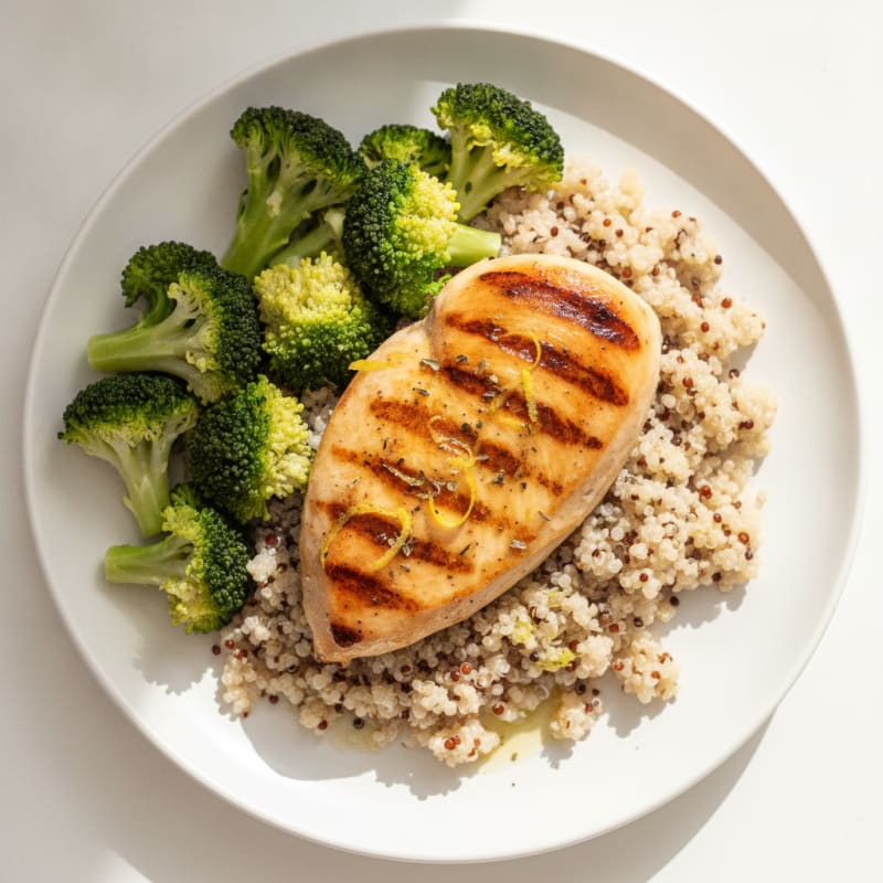 Grilled Chicken Breast with Quinoa and Steamed Broccoli