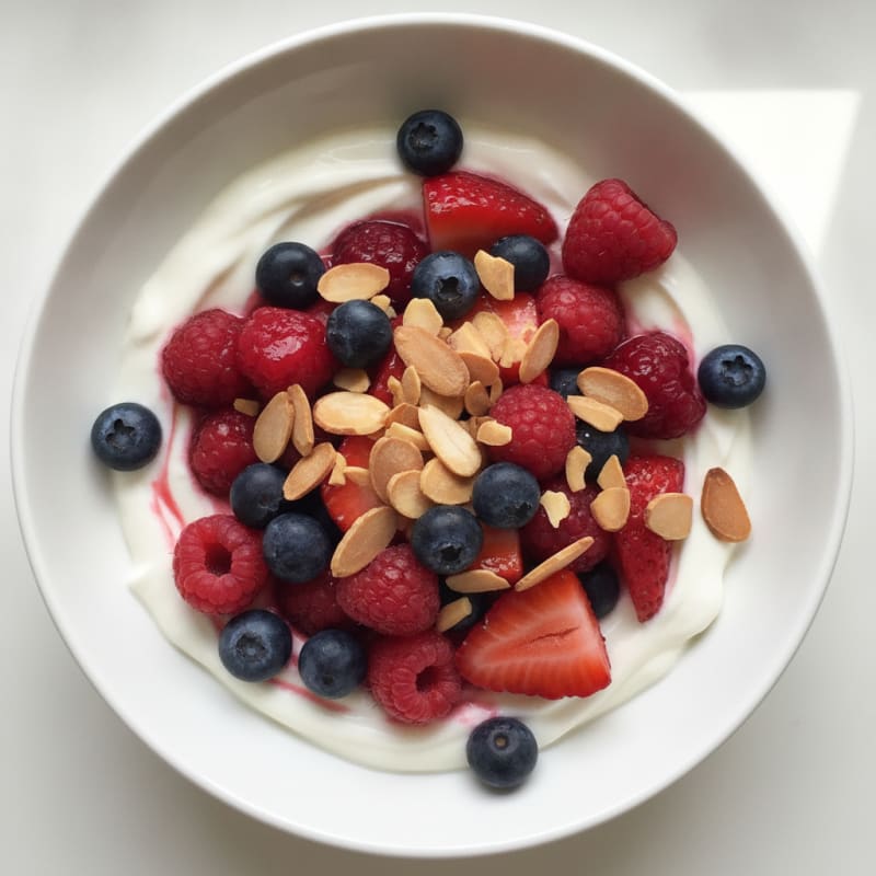 Greek Yogurt Protein Parfait with Mixed Berries and Almonds