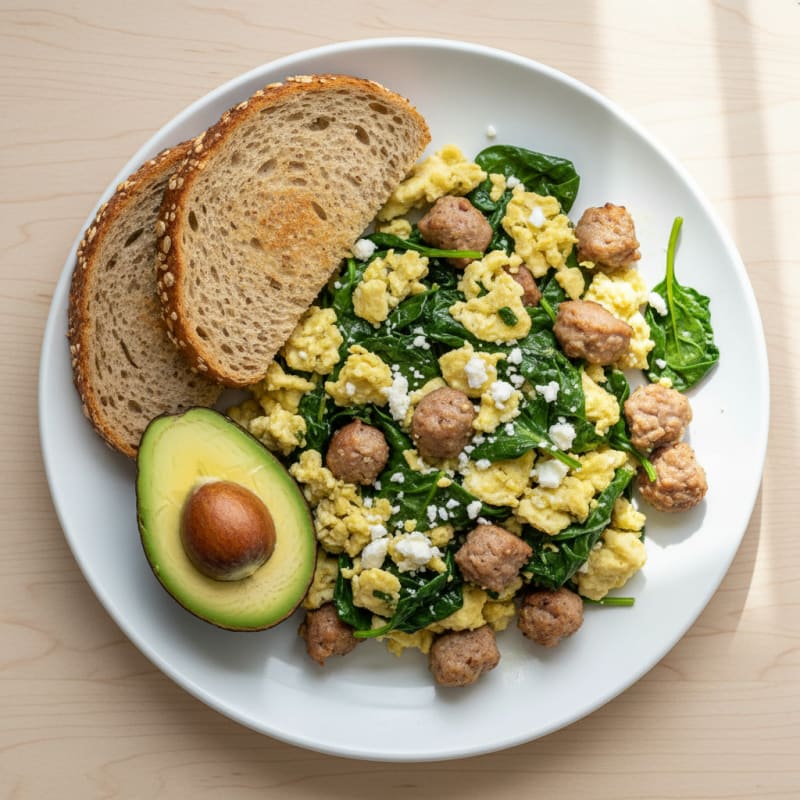 Egg White and Turkey Sausage Scramble with Spinach