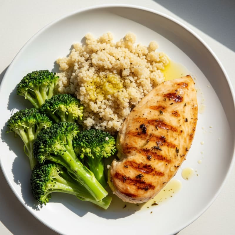 Grilled Chicken Breast with Quinoa and Steamed Broccoli