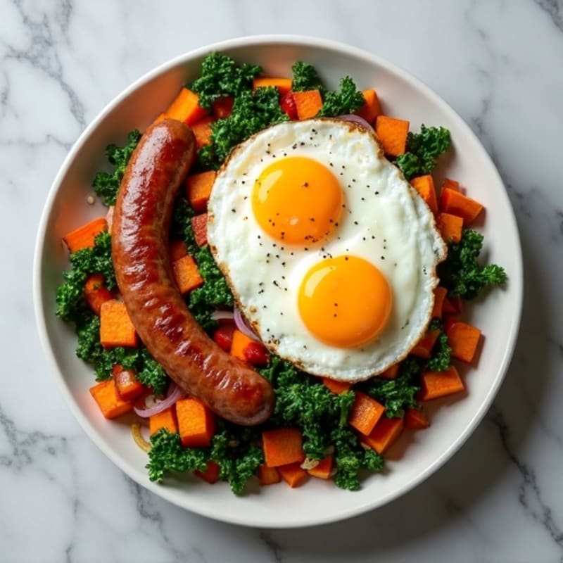 Sweet Potato and Kale Hash with Sunny-Side Up Eggs