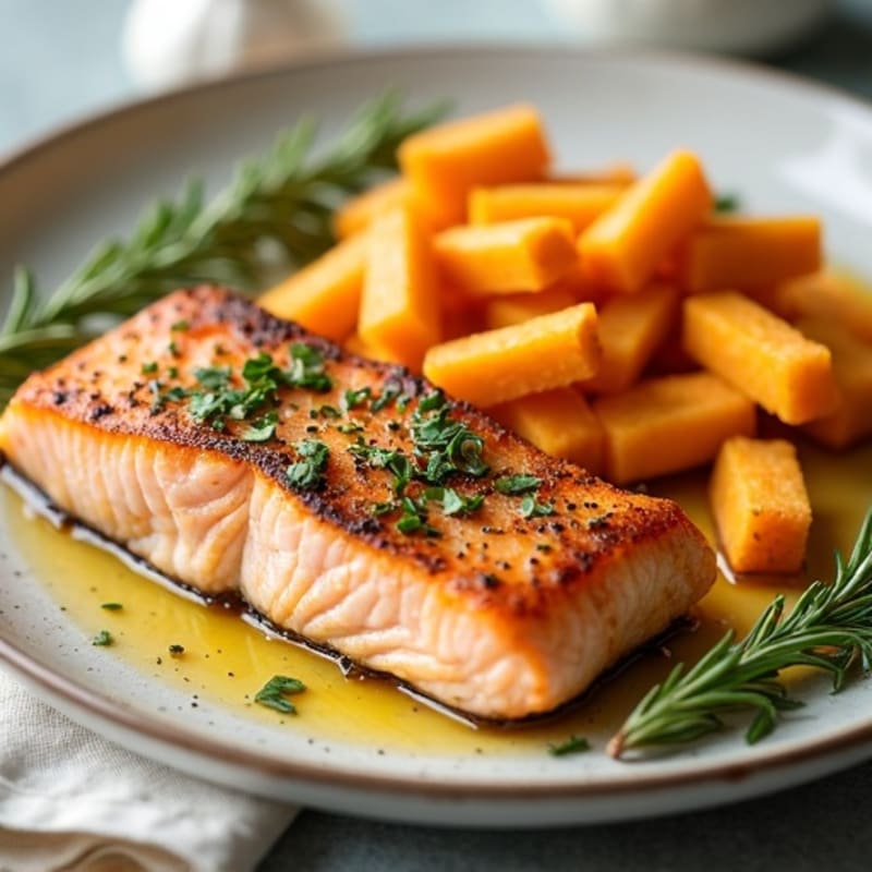 Herb-Baked Salmon with Garlic Cheese Fries