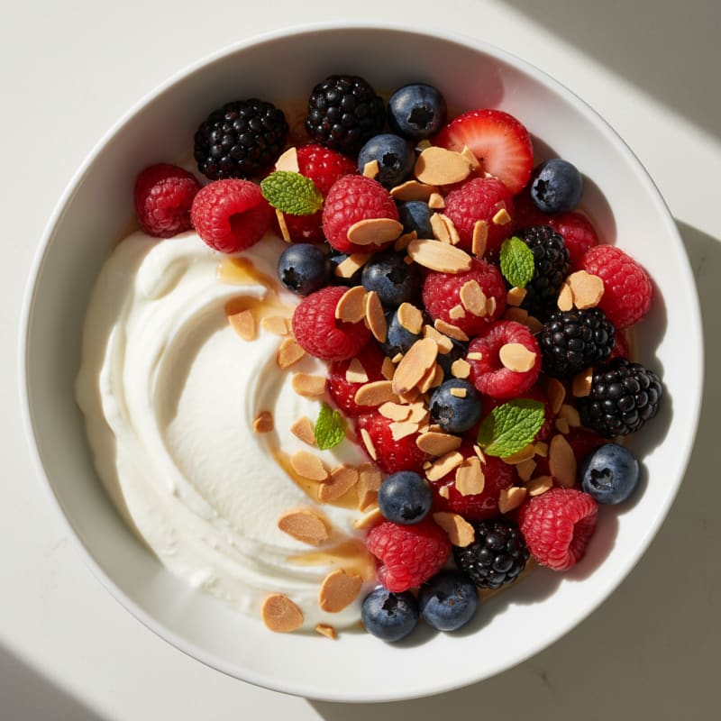Greek Yogurt Protein Parfait with Mixed Berries and Almonds