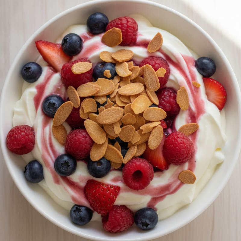 Greek Yogurt Protein Parfait with Mixed Berries and Almonds