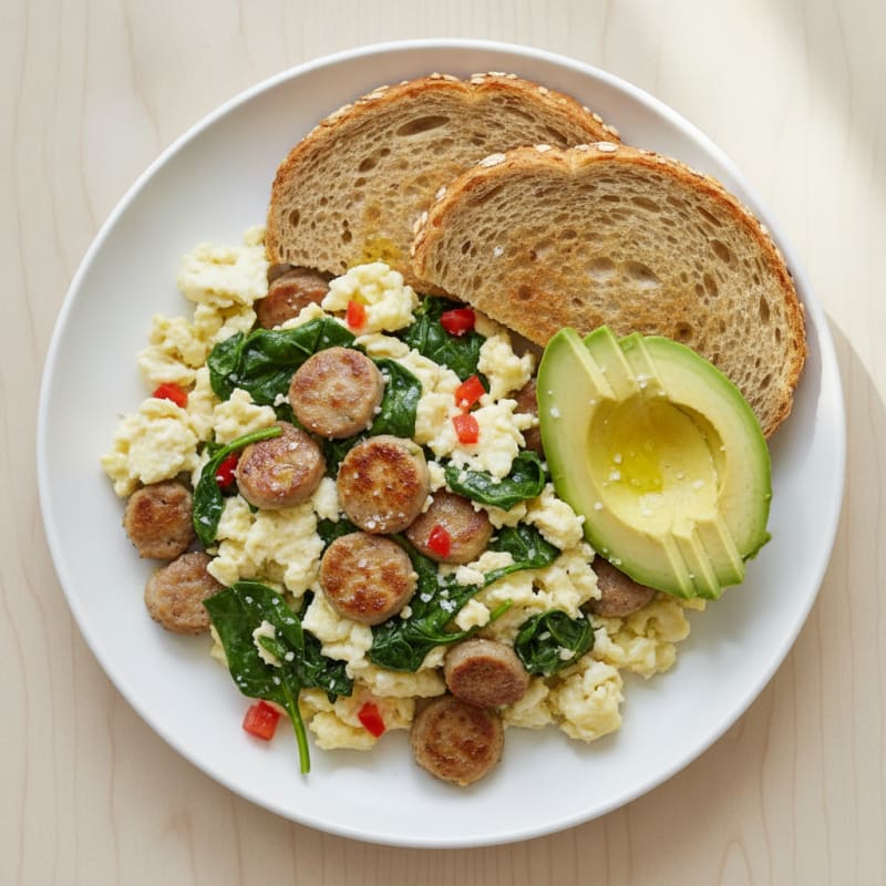 Egg White Scramble with Turkey Sausage and Spinach