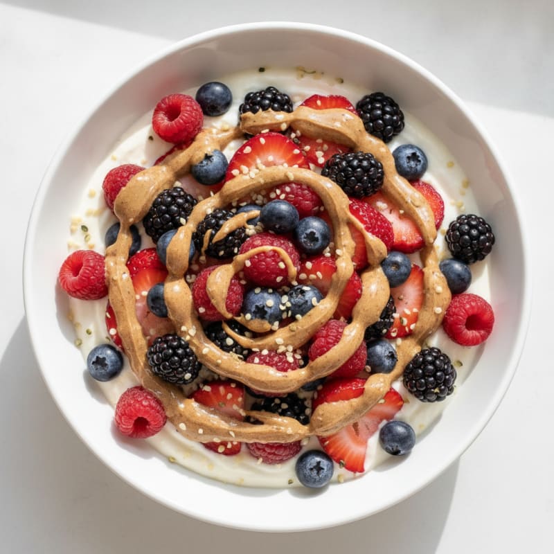 Greek Yogurt Protein Bowl with Mixed Berries and Almond Butter