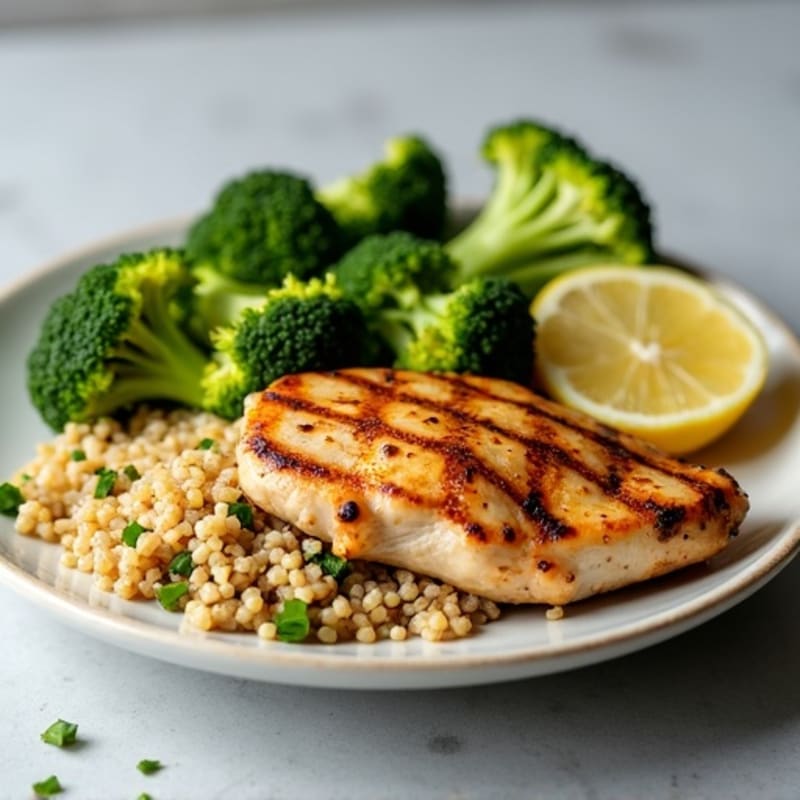 Grilled Chicken Breast with Roasted Broccoli and Quinoa