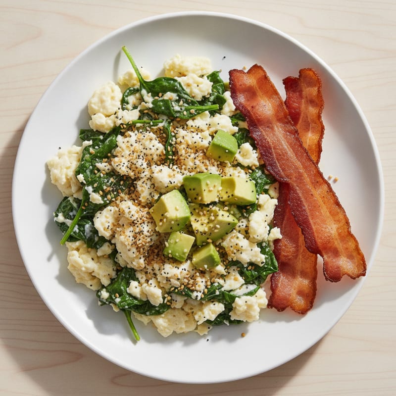 Egg White and Spinach Scramble with Turkey Bacon