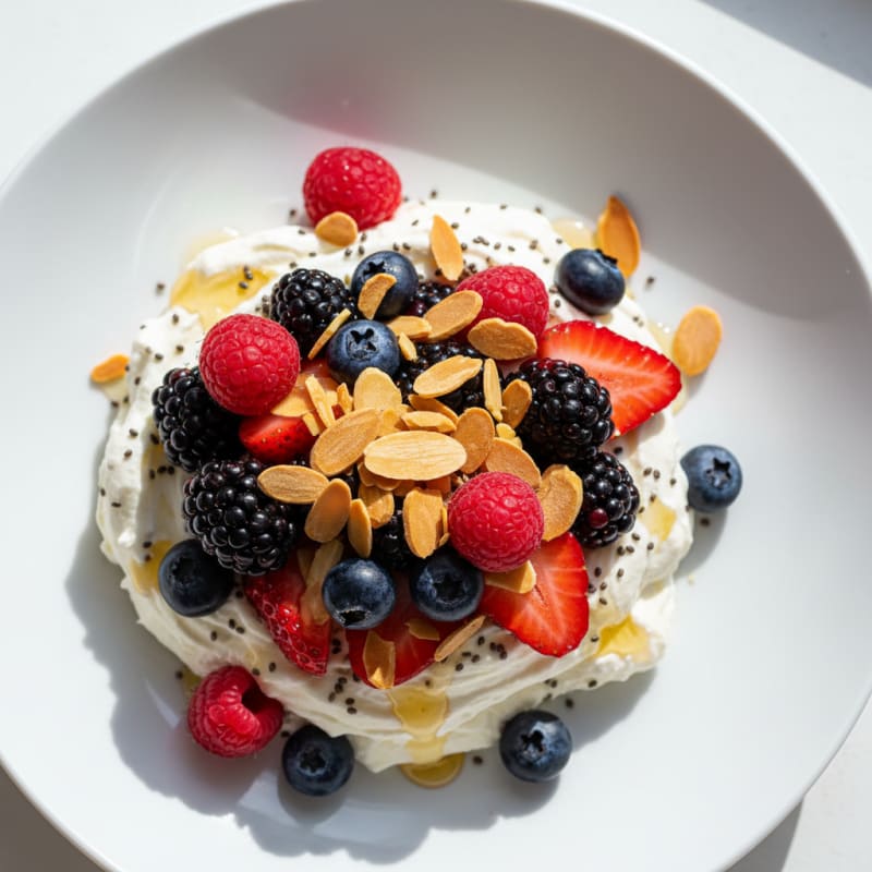 Greek Yogurt Protein Mousse with Mixed Berries and Almonds