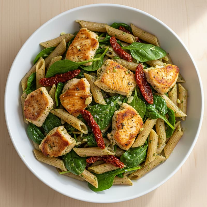 Pesto Chicken Pasta with Sun-Dried Tomatoes