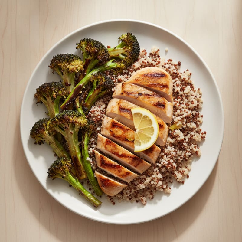 Grilled Chicken Breast with Quinoa and Roasted Broccoli