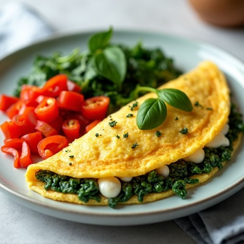 Fluffy Herb Omelet with Sautéed Spinach and Bell Peppers