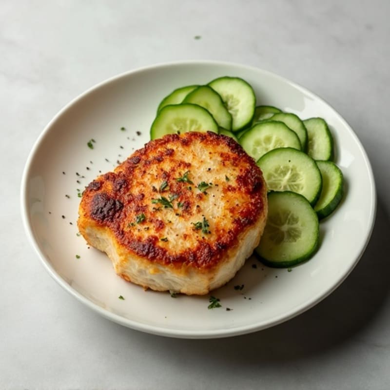 Crispy Pan-Seared Pork Chop with Fresh Sliced Cucumber