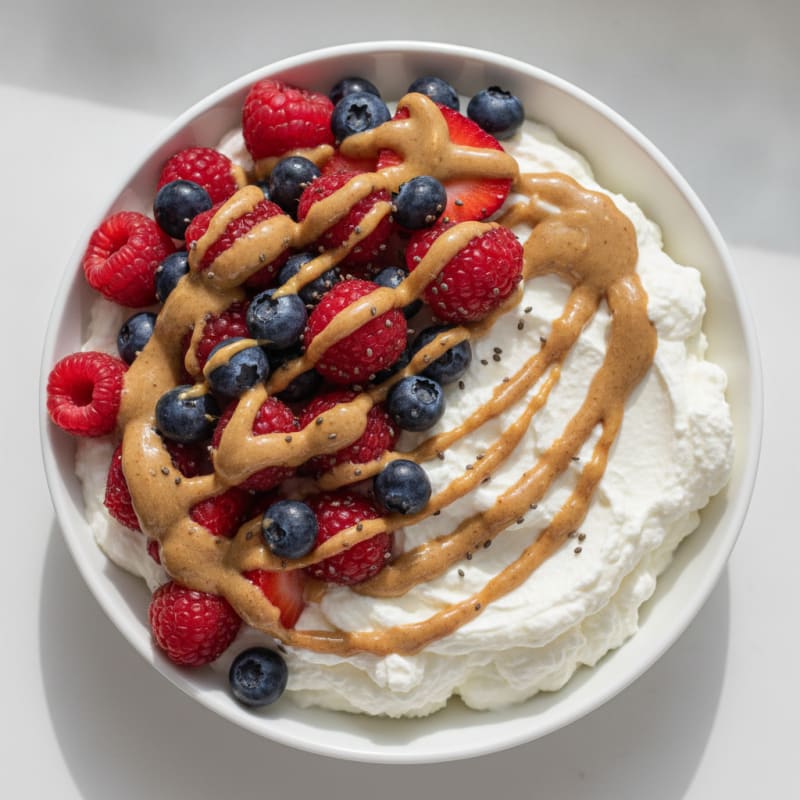 Greek Yogurt Protein Bowl with Mixed Berries and Almond Butter