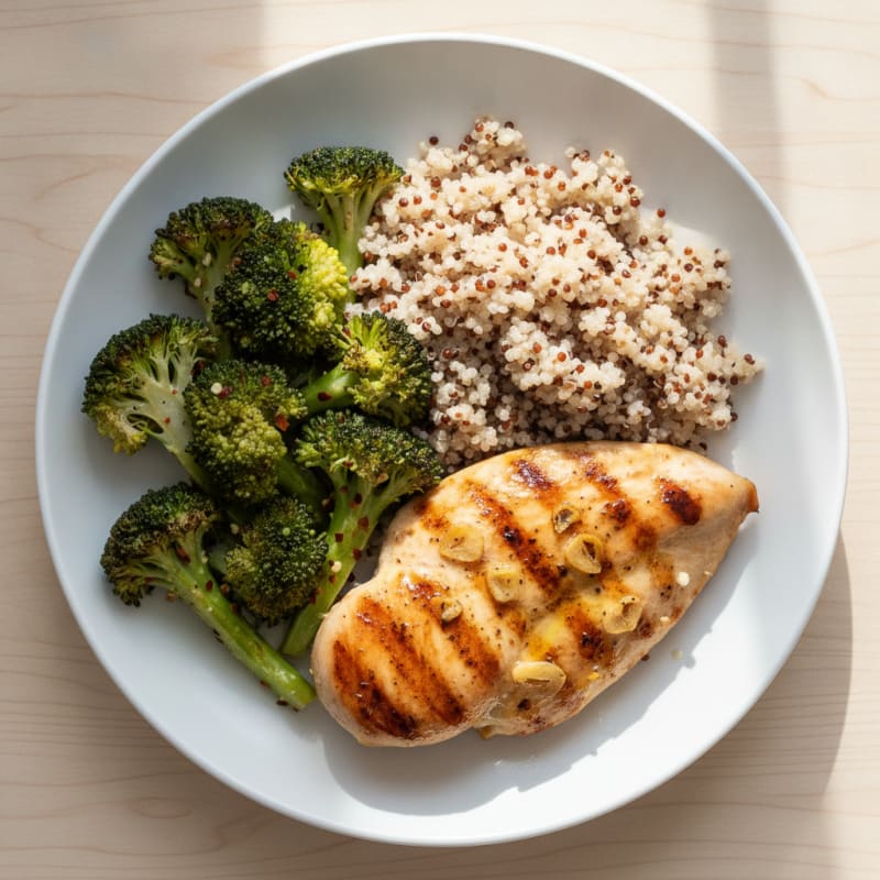 Grilled Chicken Breast with Quinoa and Roasted Broccoli