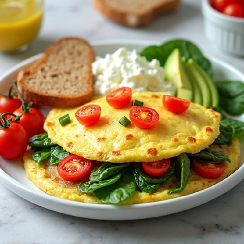 Egg White Spinach Omelette with Cottage Cheese and Cherry Tomatoes