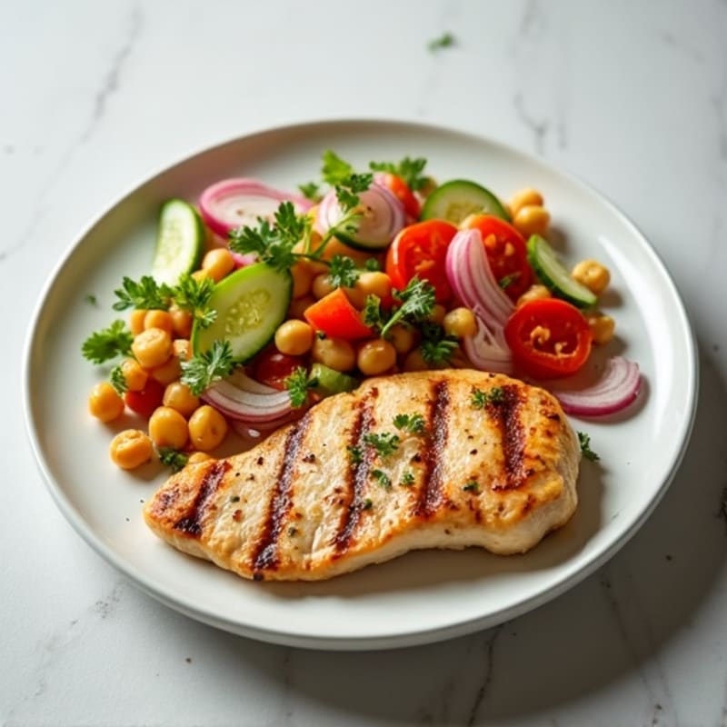 Grilled Chicken Breast with Crunchy Chickpea Salad