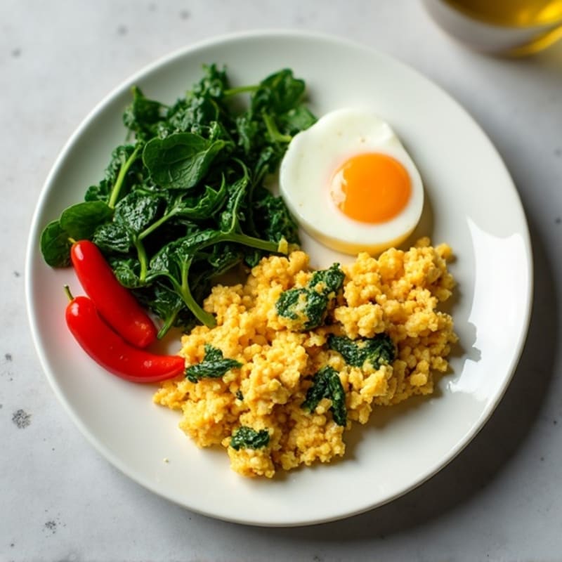 Egg White and Cottage Cheese Scramble with Sautéed Spinach