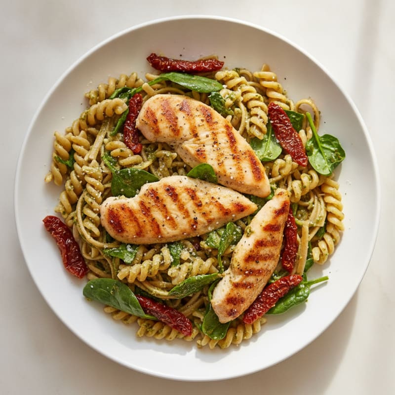 Pesto Chicken Linguine with Sun-Dried Tomatoes