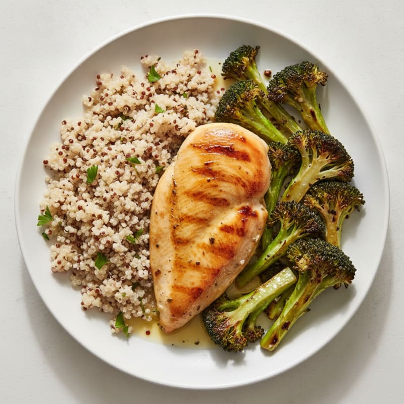 Grilled Chicken Breast with Quinoa and Roasted Broccoli