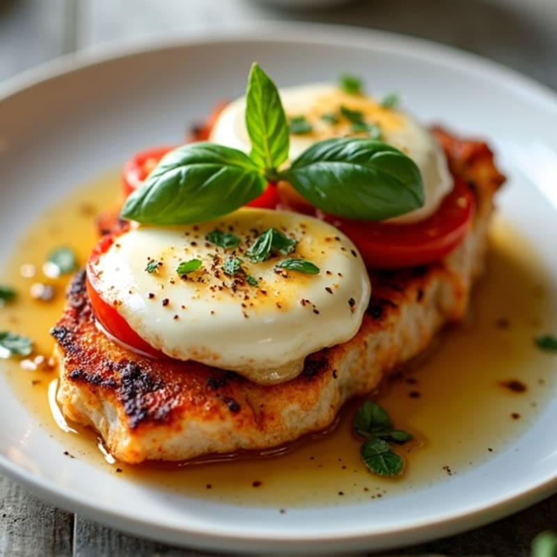 Pan-Seared Chicken with Melted Mozzarella, Fresh Tomatoes, and Basil