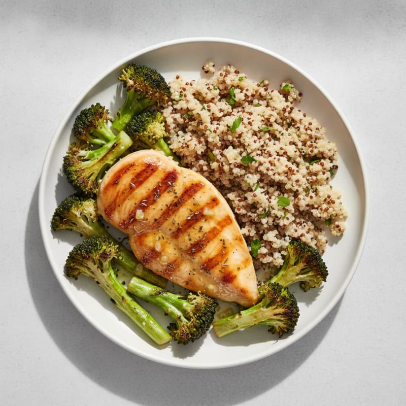 Grilled Chicken Breast with Quinoa and Roasted Broccoli