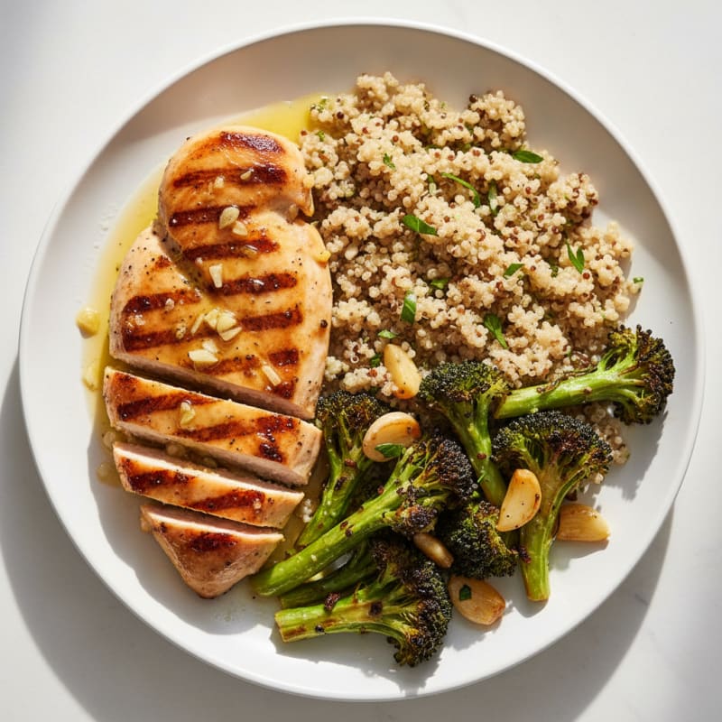 Grilled Chicken Breast with Quinoa and Roasted Broccoli
